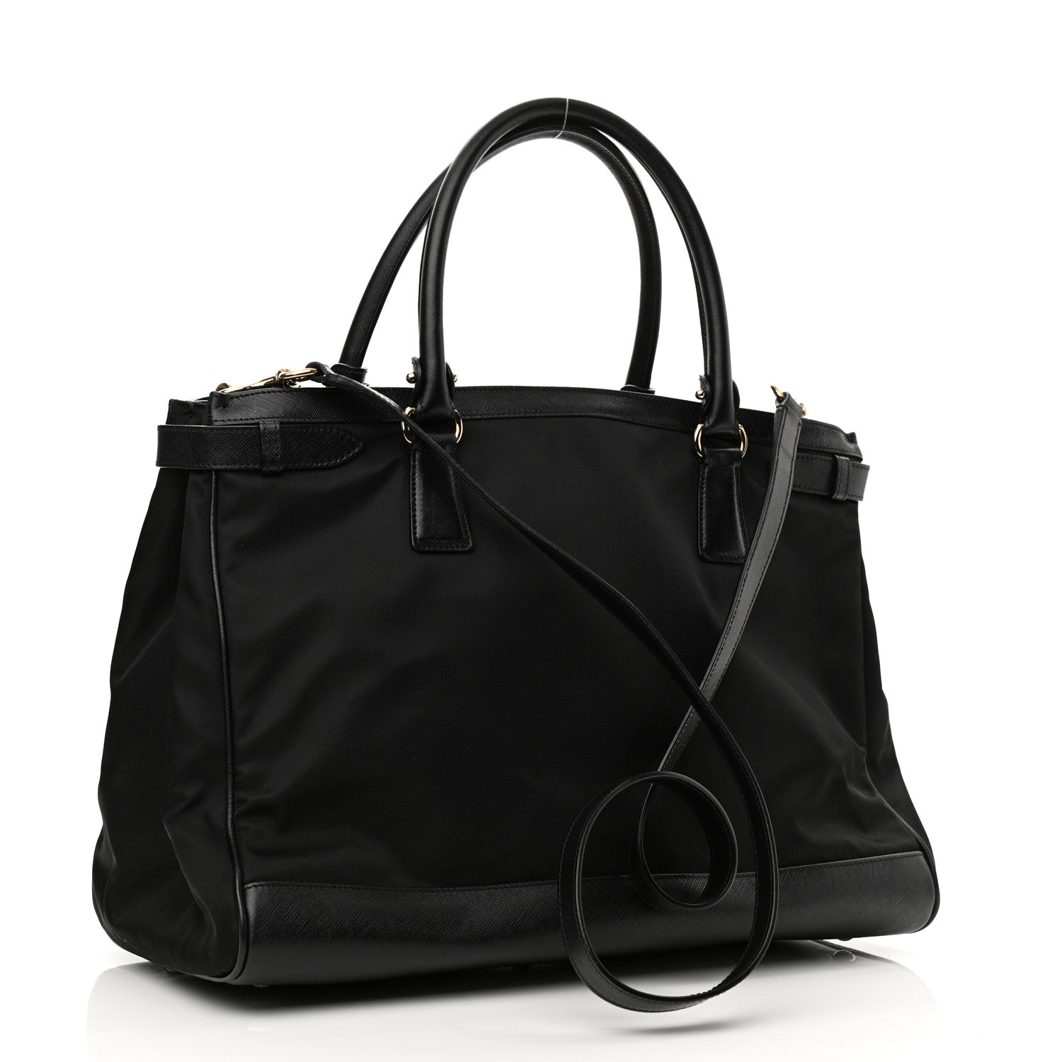 Salvatore Ferragamo Nylon Hammered Calfskin Batik Tote Black 3 of 9