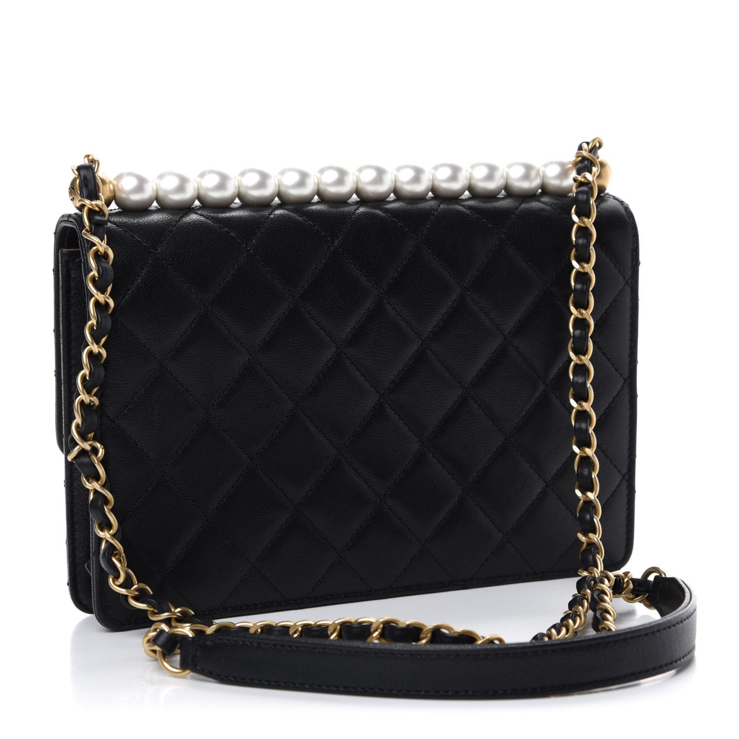 Lambskin Quilted Small Chic Pearls Flap Black