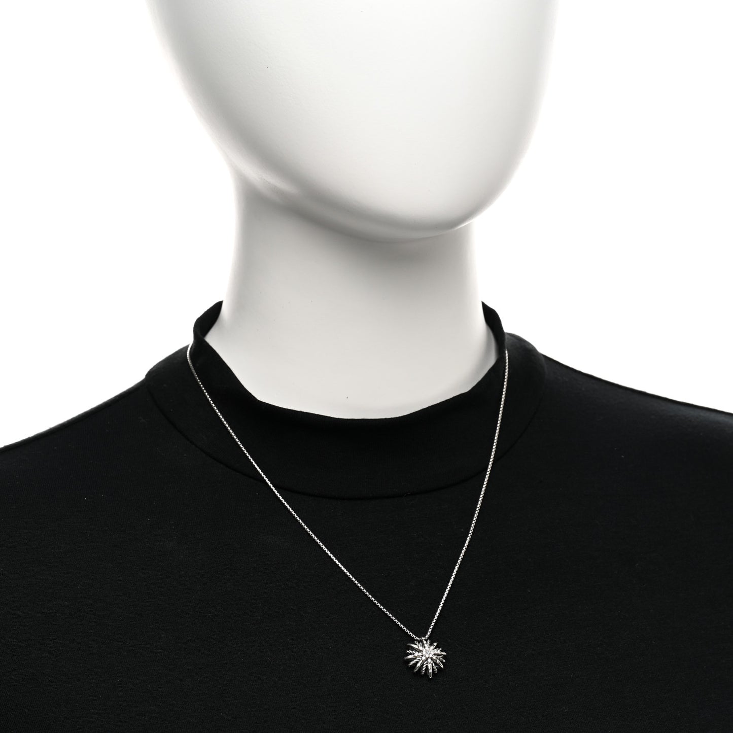 Sterling Silver Diamond 16mm Starburst Pendant Necklace