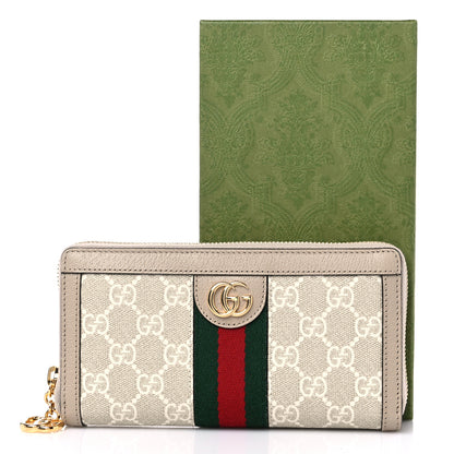 Gucci GG Supreme Monogram Textured Dollar Calfskin Web Ophidia Zip Around Wallet Beige Mystic White Oatmeal 10 of 10