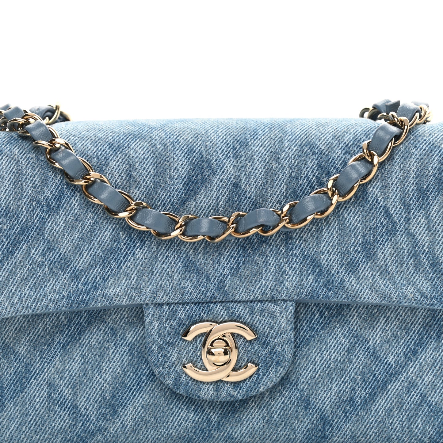Denim Quilt Print Mini Rectangular Flap Light Blue
