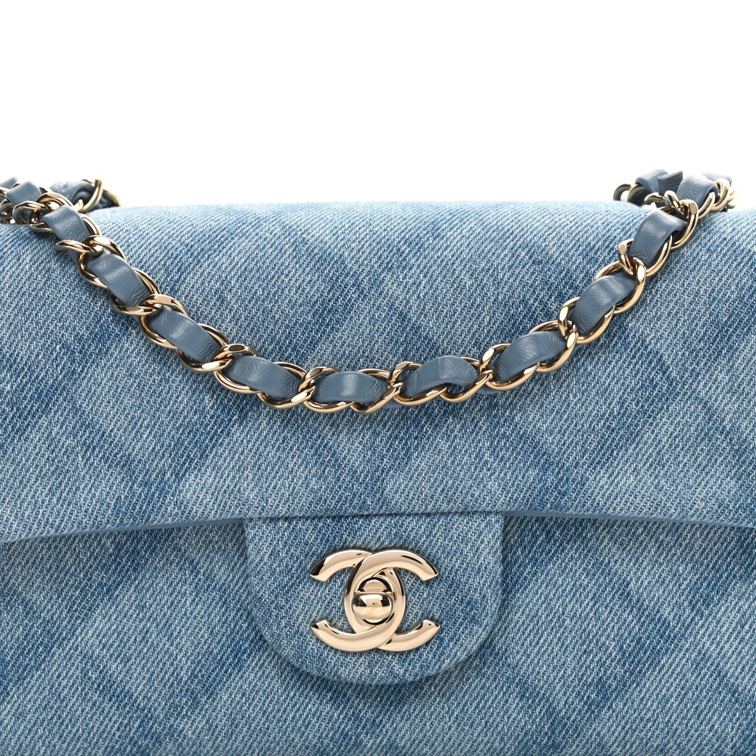 Chanel Denim Quilt Print Mini Rectangular Flap Light Blue 8 of 13