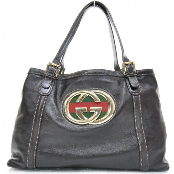 Gucci Leather Britt Tote Dark Brown 2 of 9