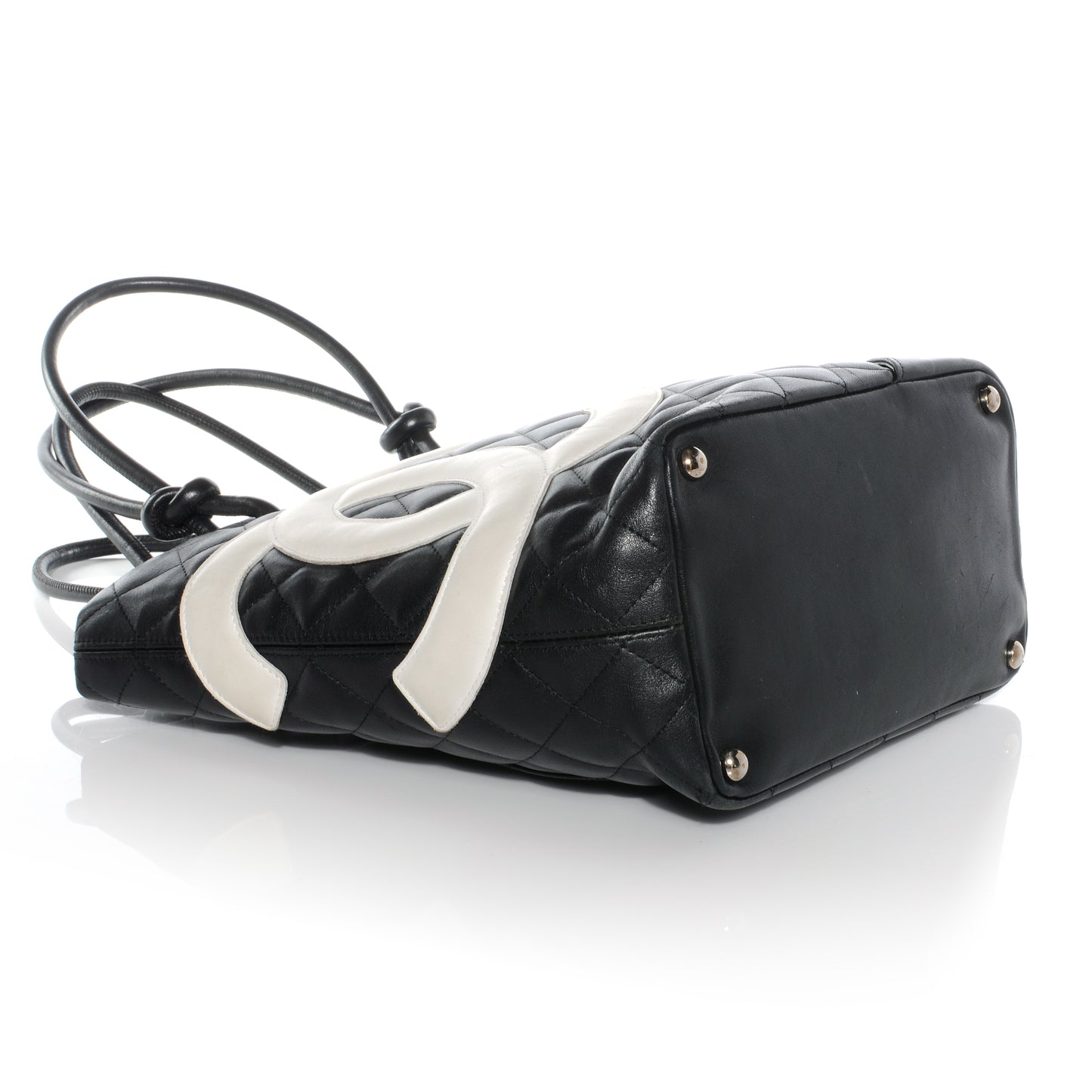 Calfskin Quilted Medium Cambon Tote Black White