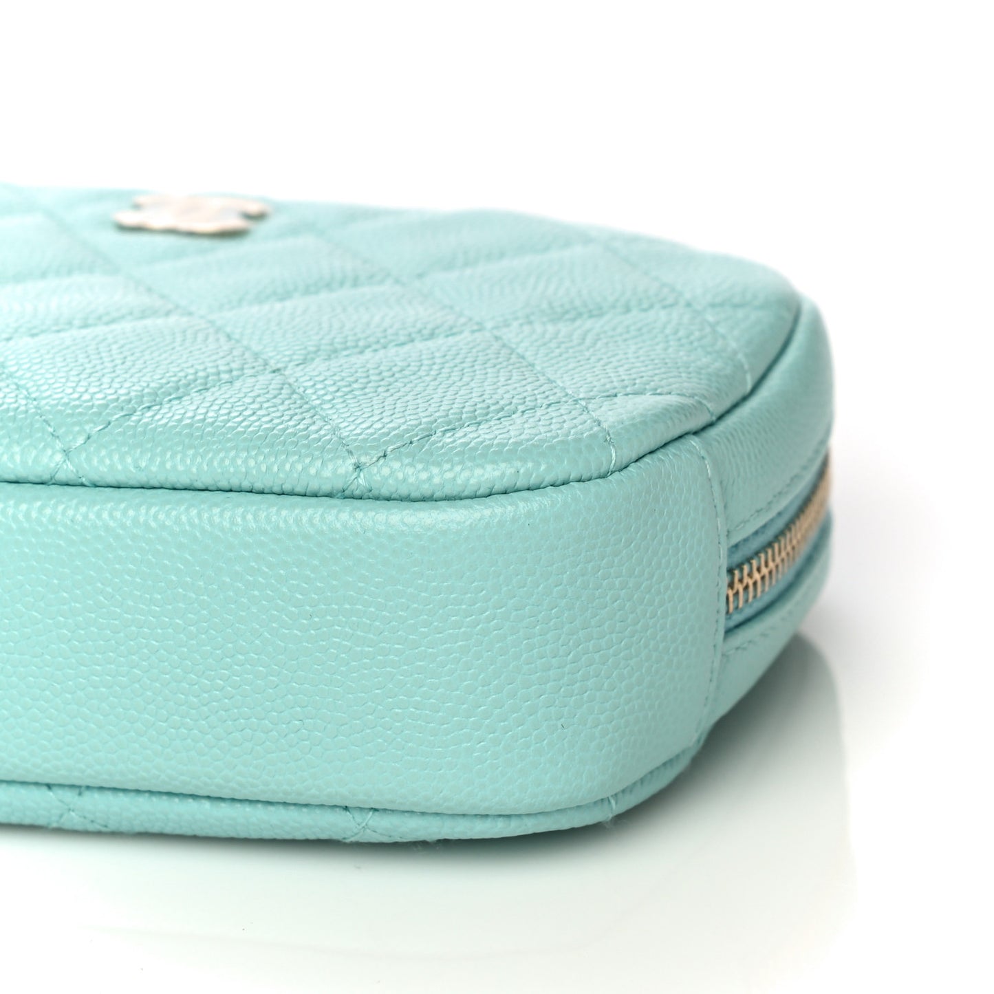 Caviar Quilted Small Curvy Pouch Cosmetic Case Light Blue