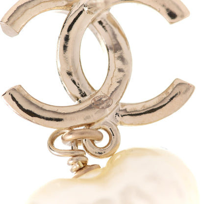 Chanel Pearl CC Double Heart Drop Earrings Gold 4 of 5