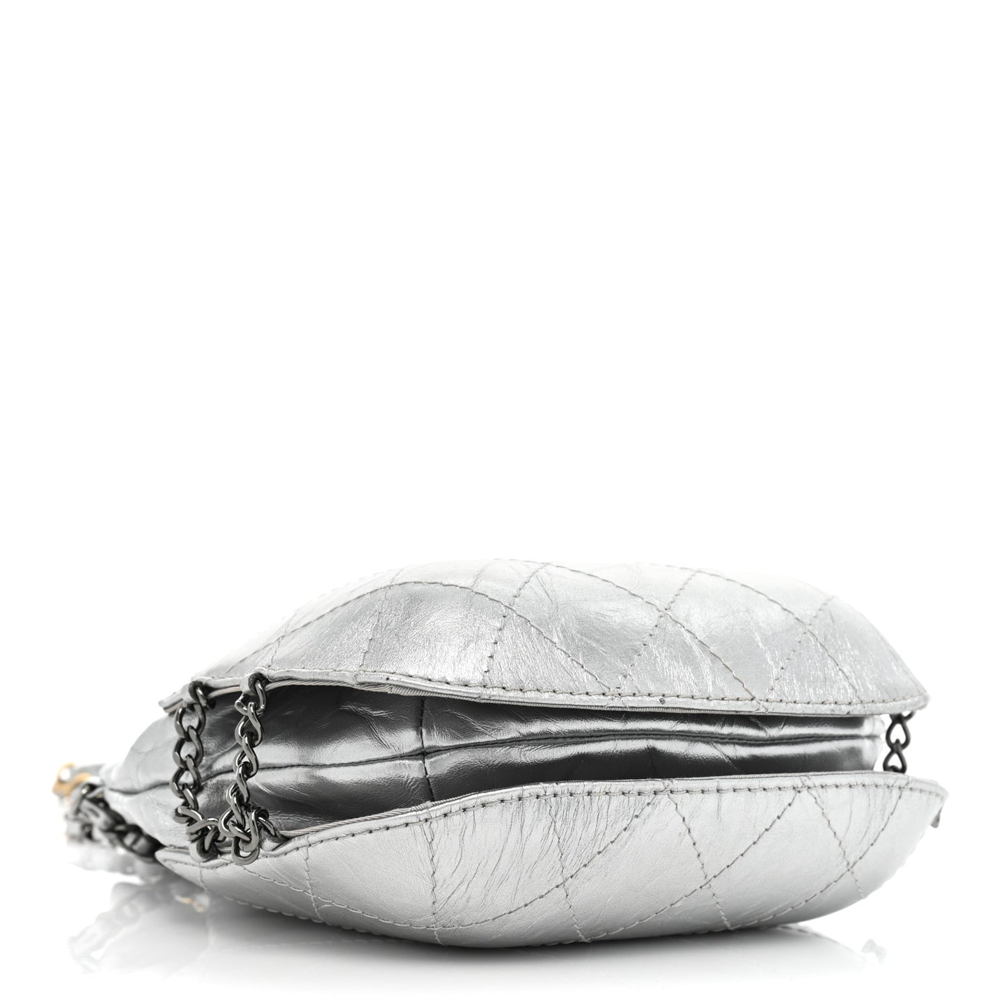Metallic Aged Calfskin Quilted Small Gabrielle Bucket Silver