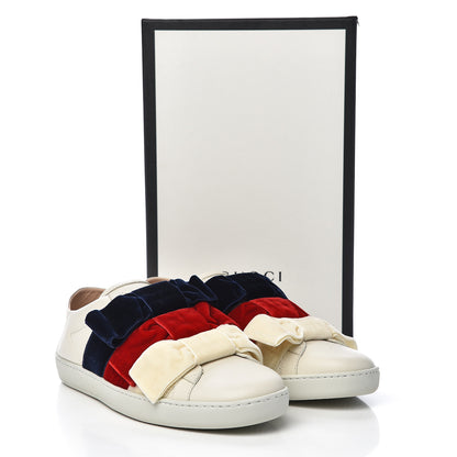 Gucci Calfskin Velvet Womens Bow Ace Sneakers 38.5 White 10 of 10