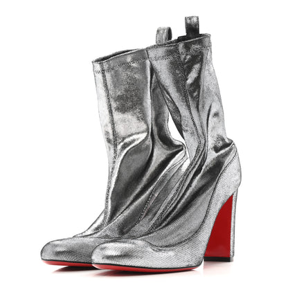 Christian Louboutin Veau Velours Stretch Gena 85 Bootie 40 Silver 4 of 10