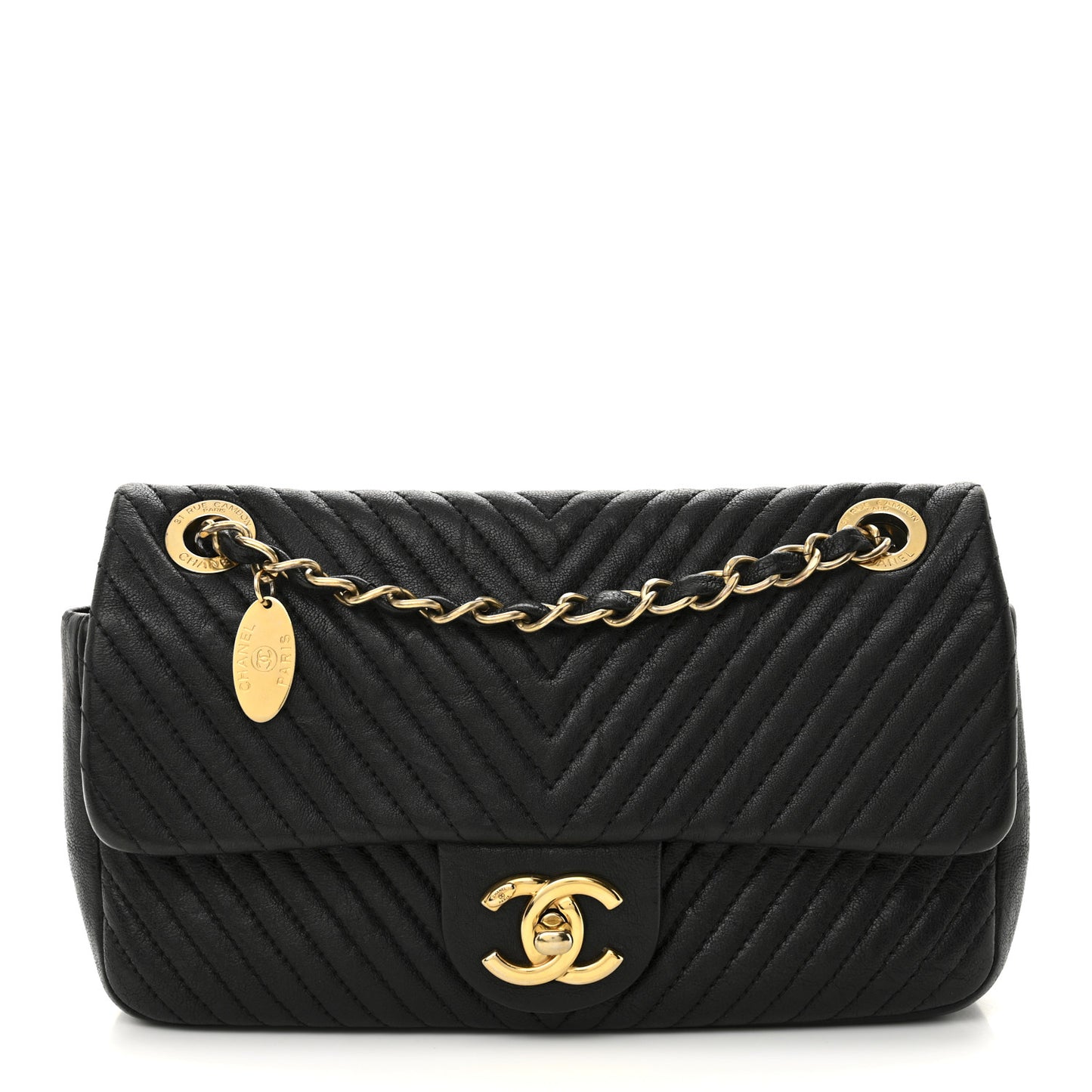 Calfskin Surpique Chevron Small Flap Black