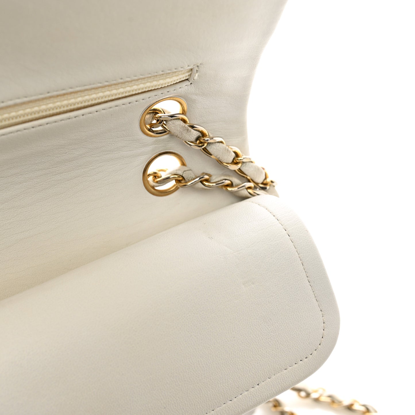 Lambskin Quilted Medium Double Flap White