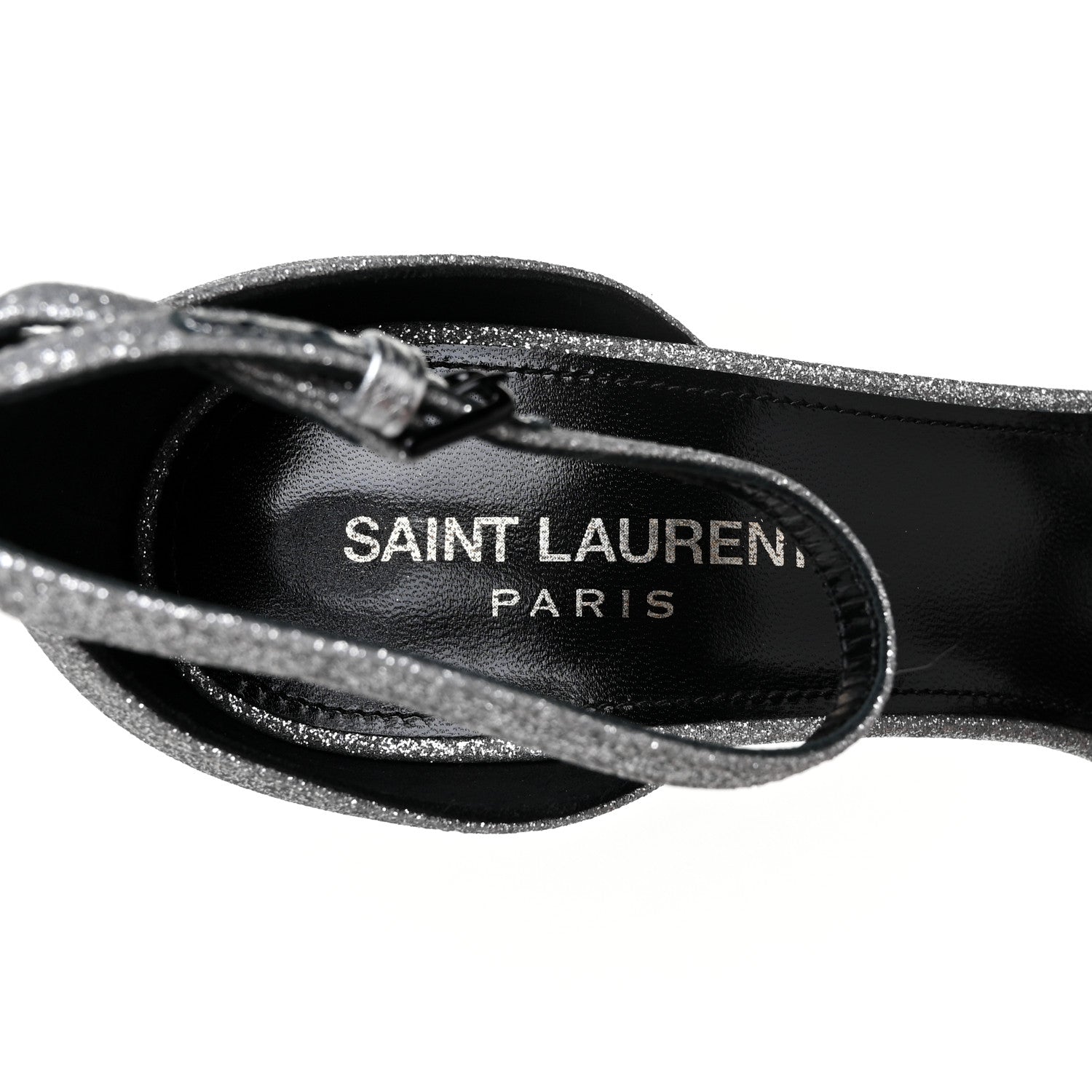 Saint Laurent Glitter Amber 105 Ankle Strap Sandals 38 Silver 7 of 9