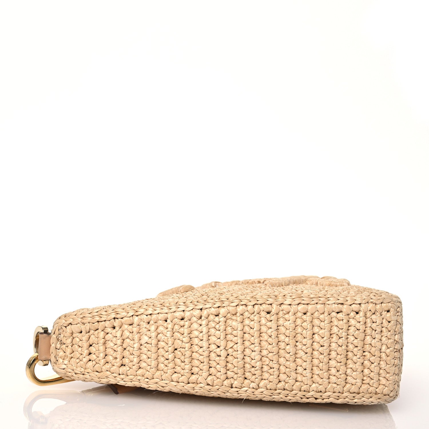 Prada Raffia Effect Crochet Metal Triangle Logo Mini Triangle Shoulder Bag Naturale 4 of 15