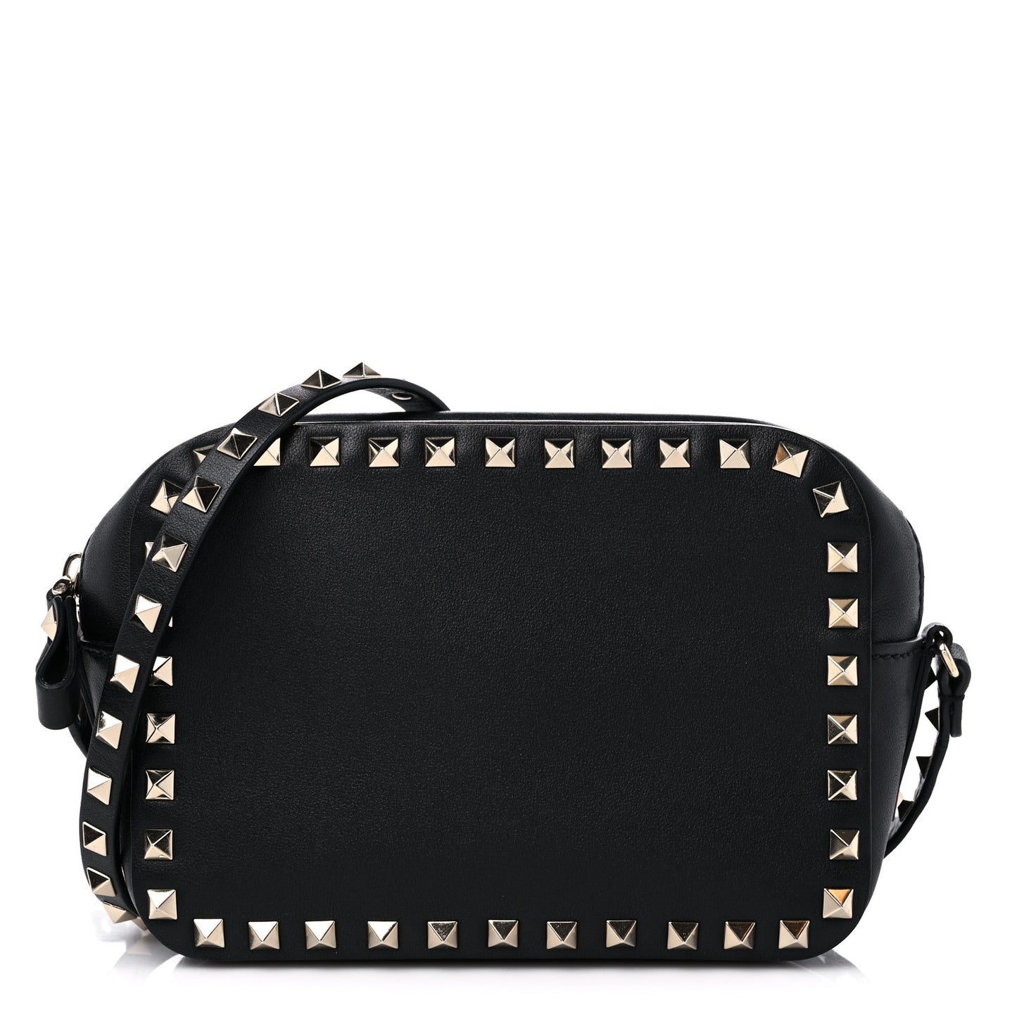 Calfskin Rockstud Camera Crossbody Bag Black