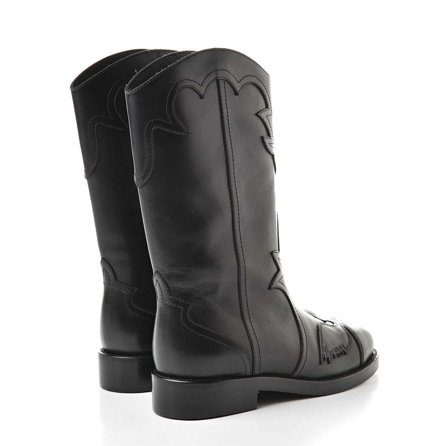 Chanel Calfskin Embroidered Western Boots 35 Black 4 of 8