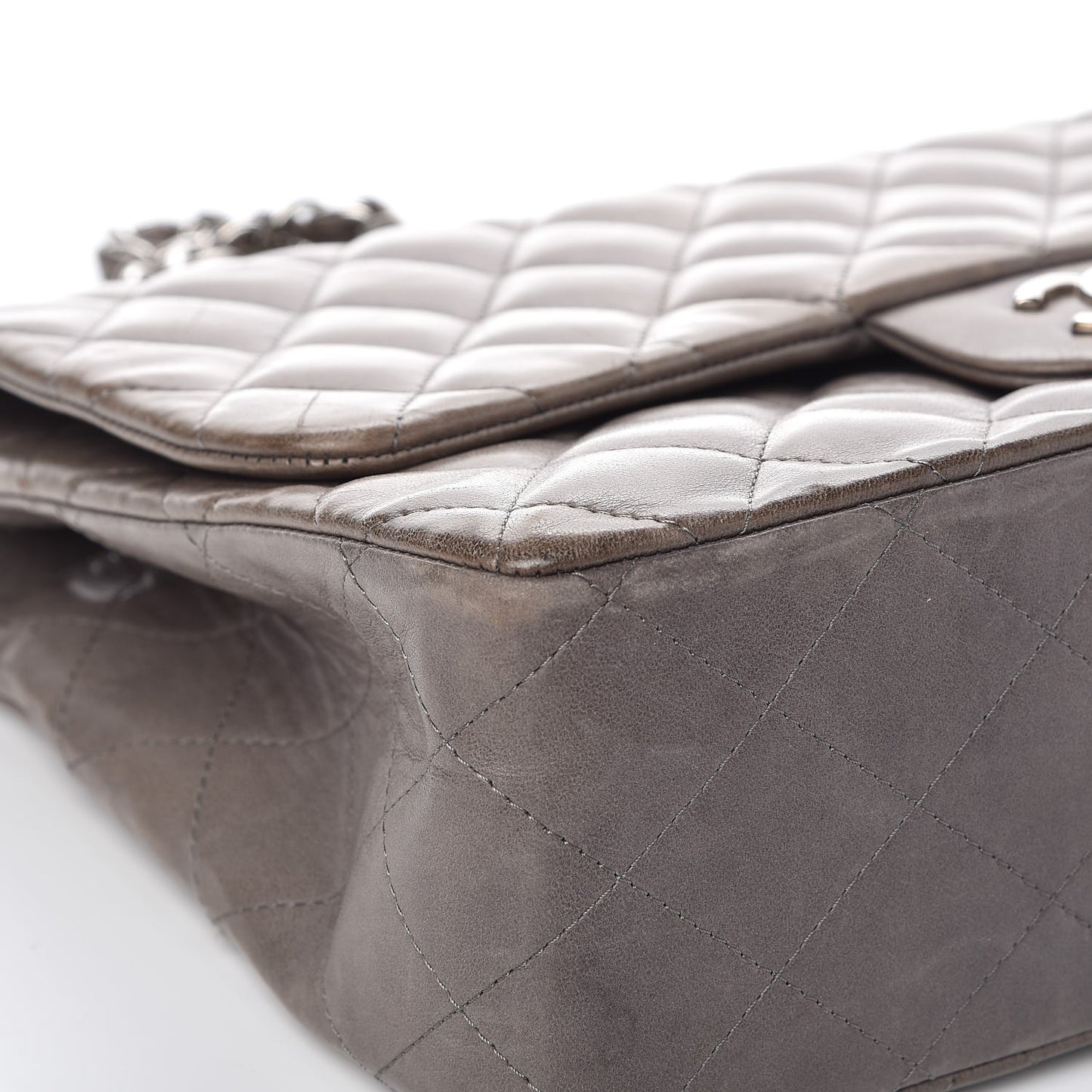 Lambskin Quilted Jumbo Single Flap Dark Grey