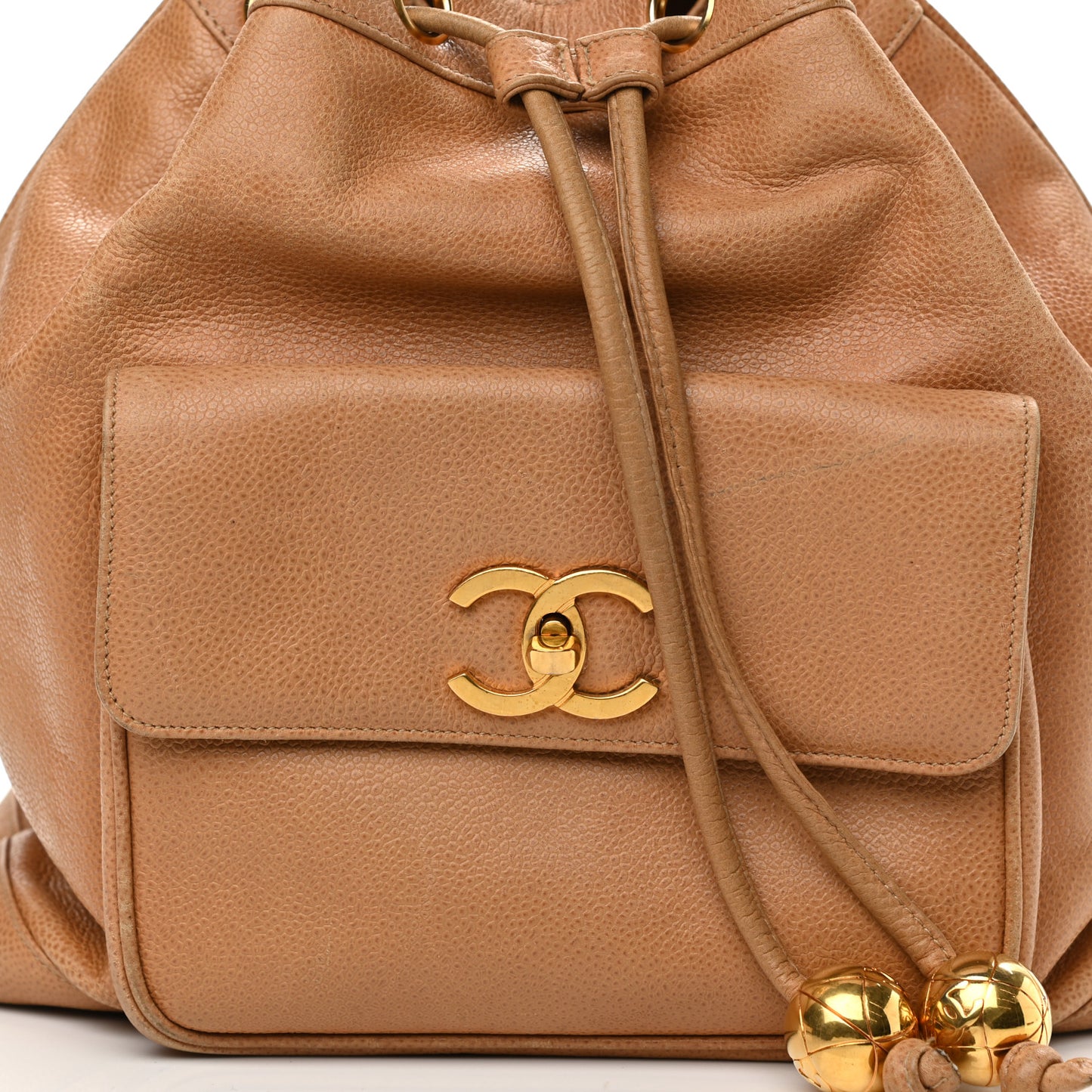 Caviar Drawstring Backpack Beige