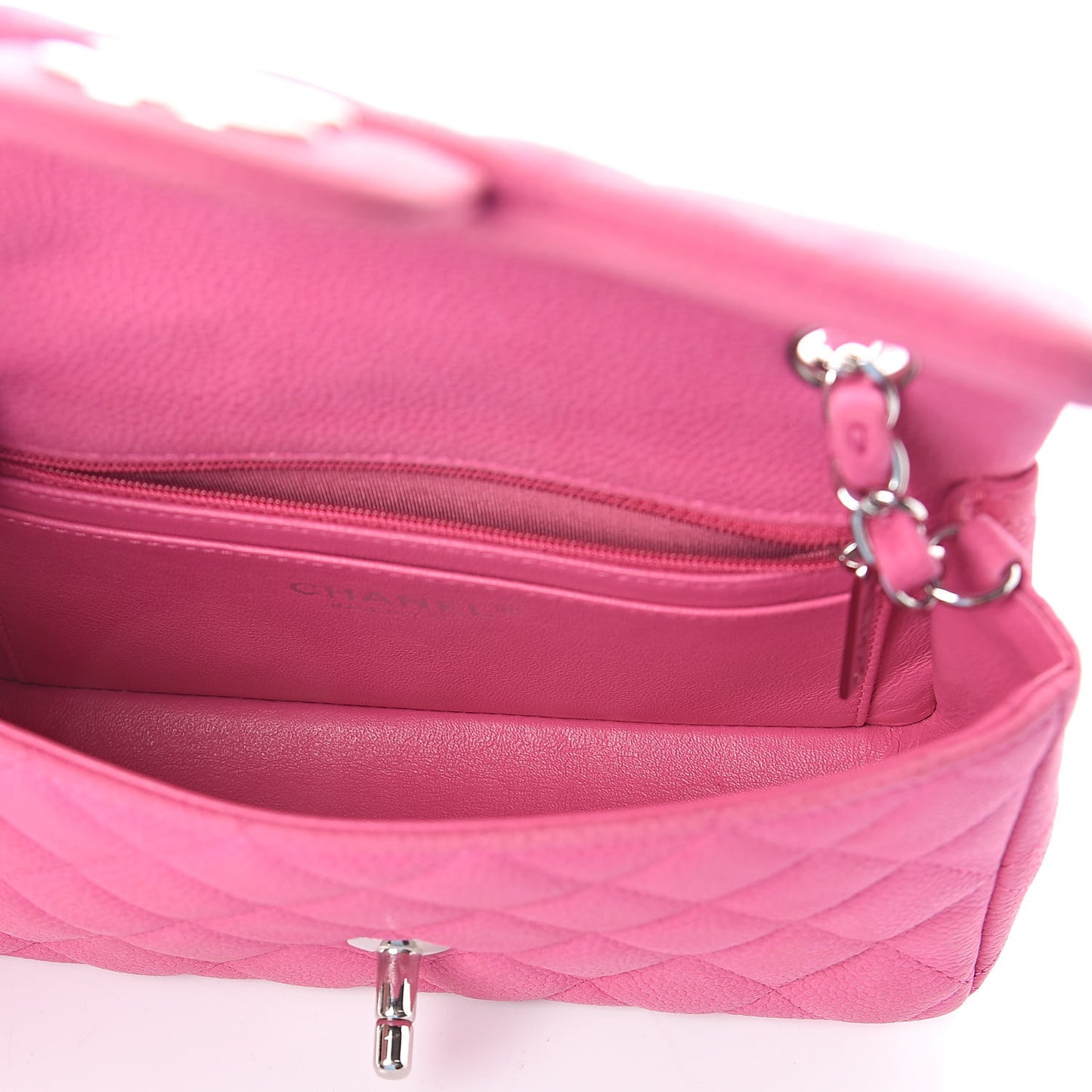 Iridescent Caviar Quilted Mini Rectangular Flap Pink
