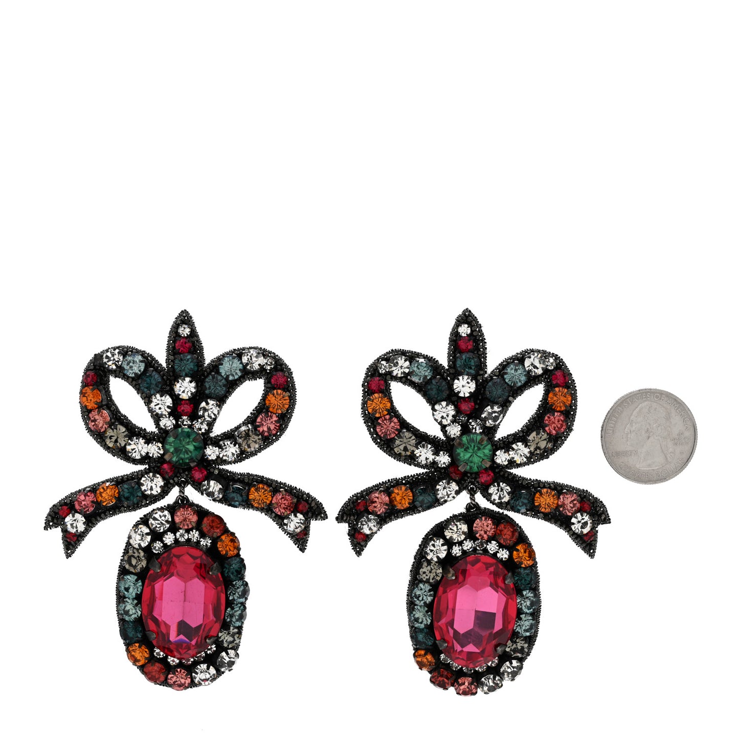 Metal Crystal Embroidered Bow Earrings Multicolor