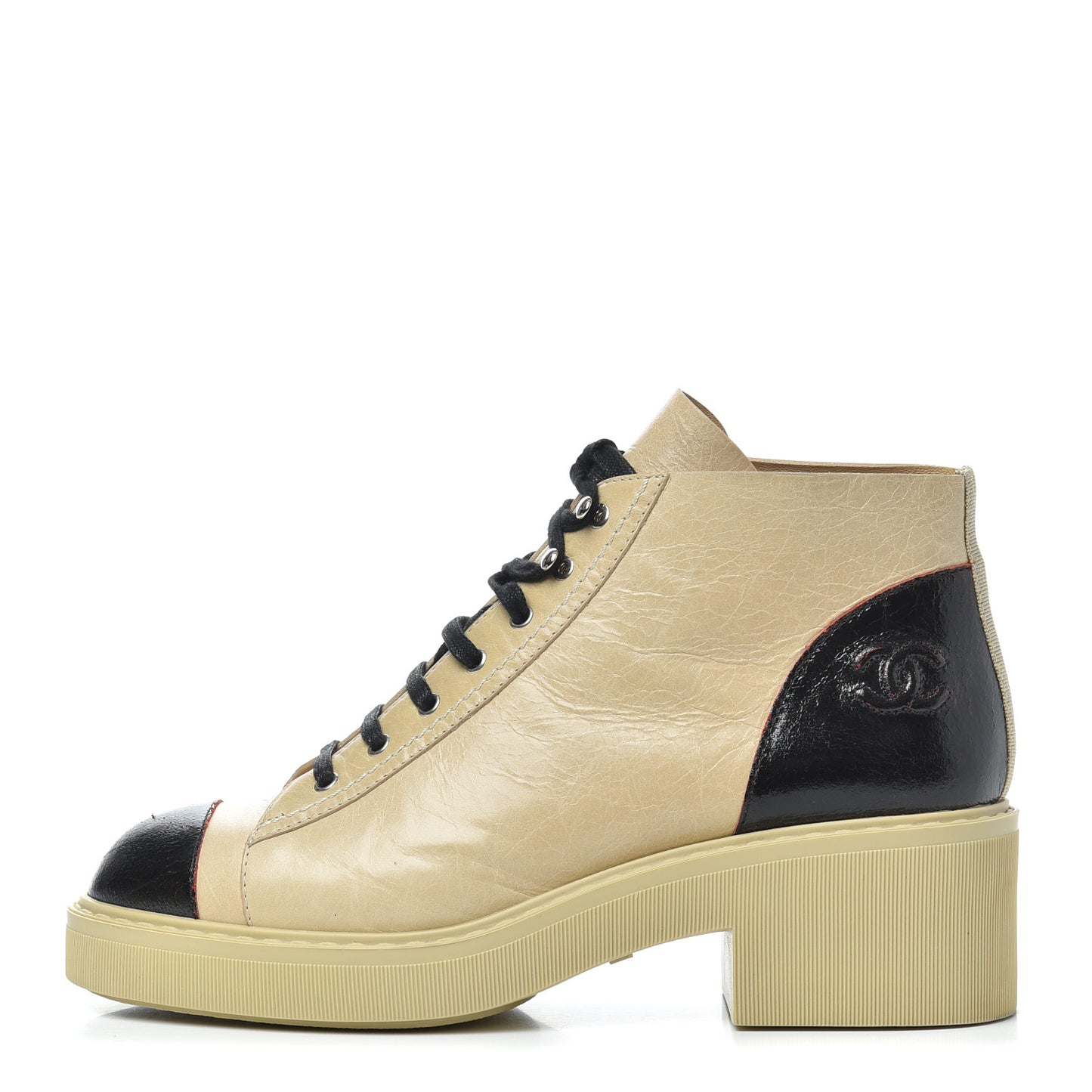 Crumpled Calfskin Lace Up Short Boots Beige 38 Beige Black
