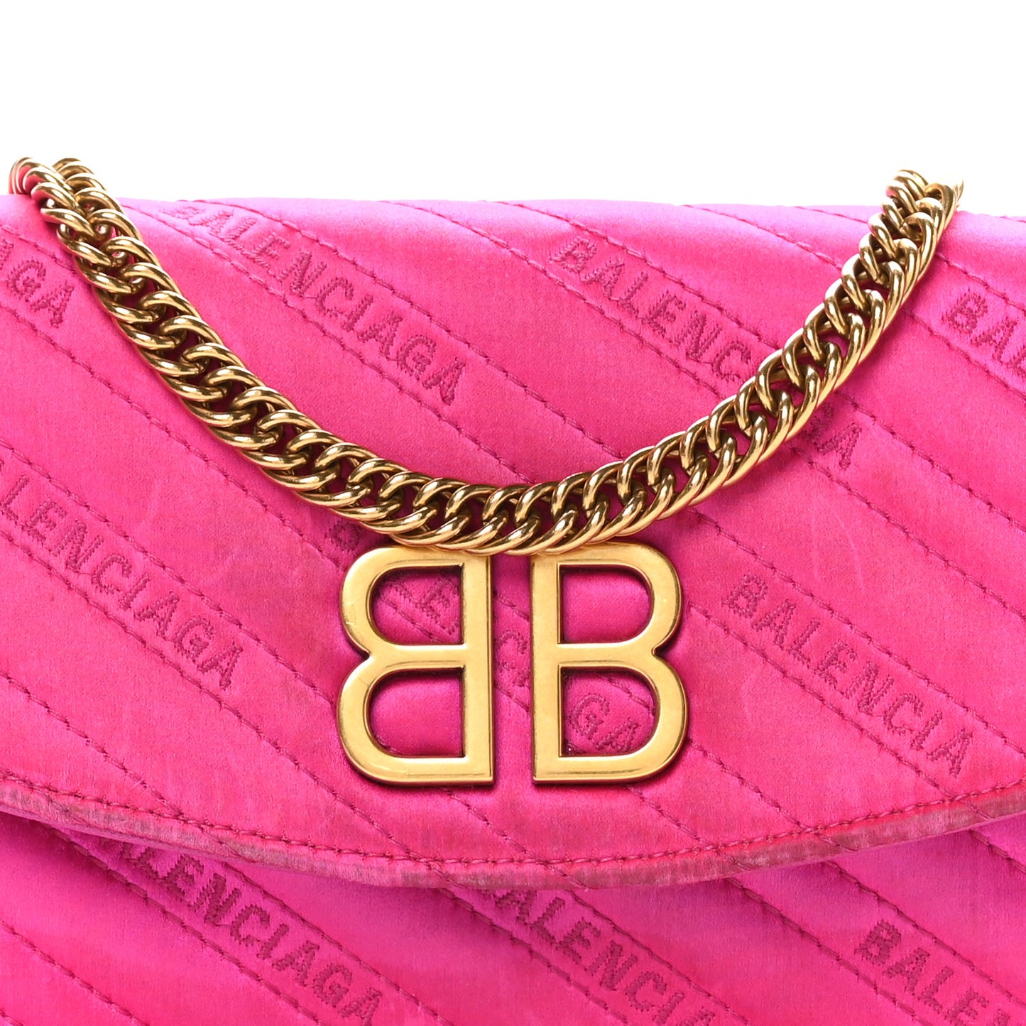 Satin Jacquard Logo Matelasse BB Wallet On Chain Fuchsia