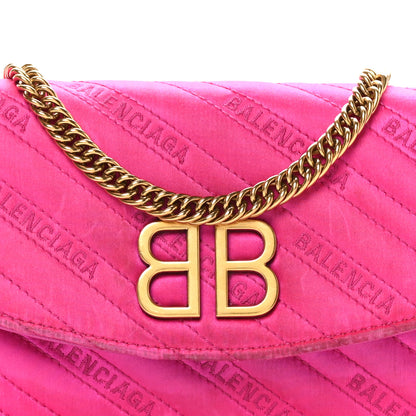 Balenciaga Satin Jacquard Logo Matelasse BB Wallet On Chain Fuchsia 7 of 13