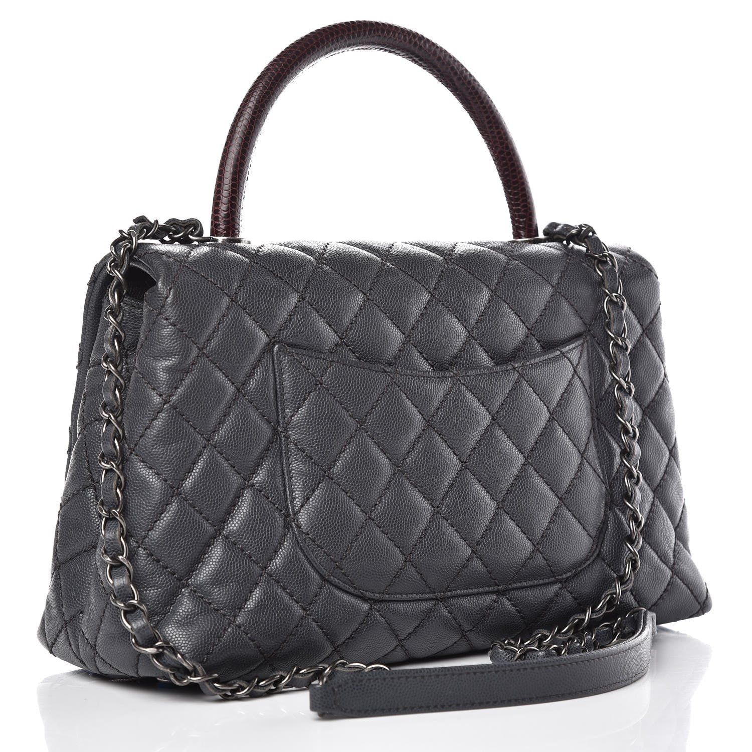 Chanel Caviar Lizard Quilted Small Coco Handle Flap Dark Grey 3 of 11
