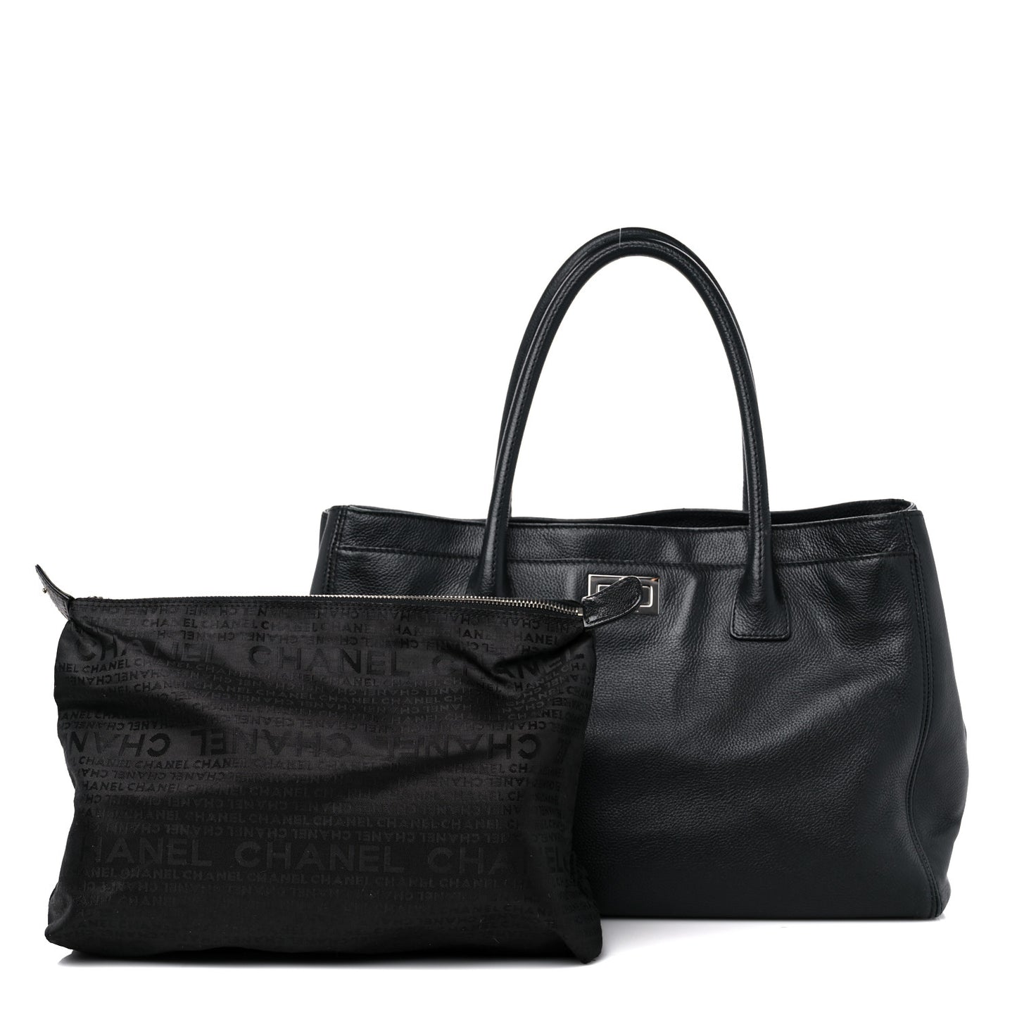 Calfskin Mademoiselle Lock Cerf Executive Shopper Tote Black