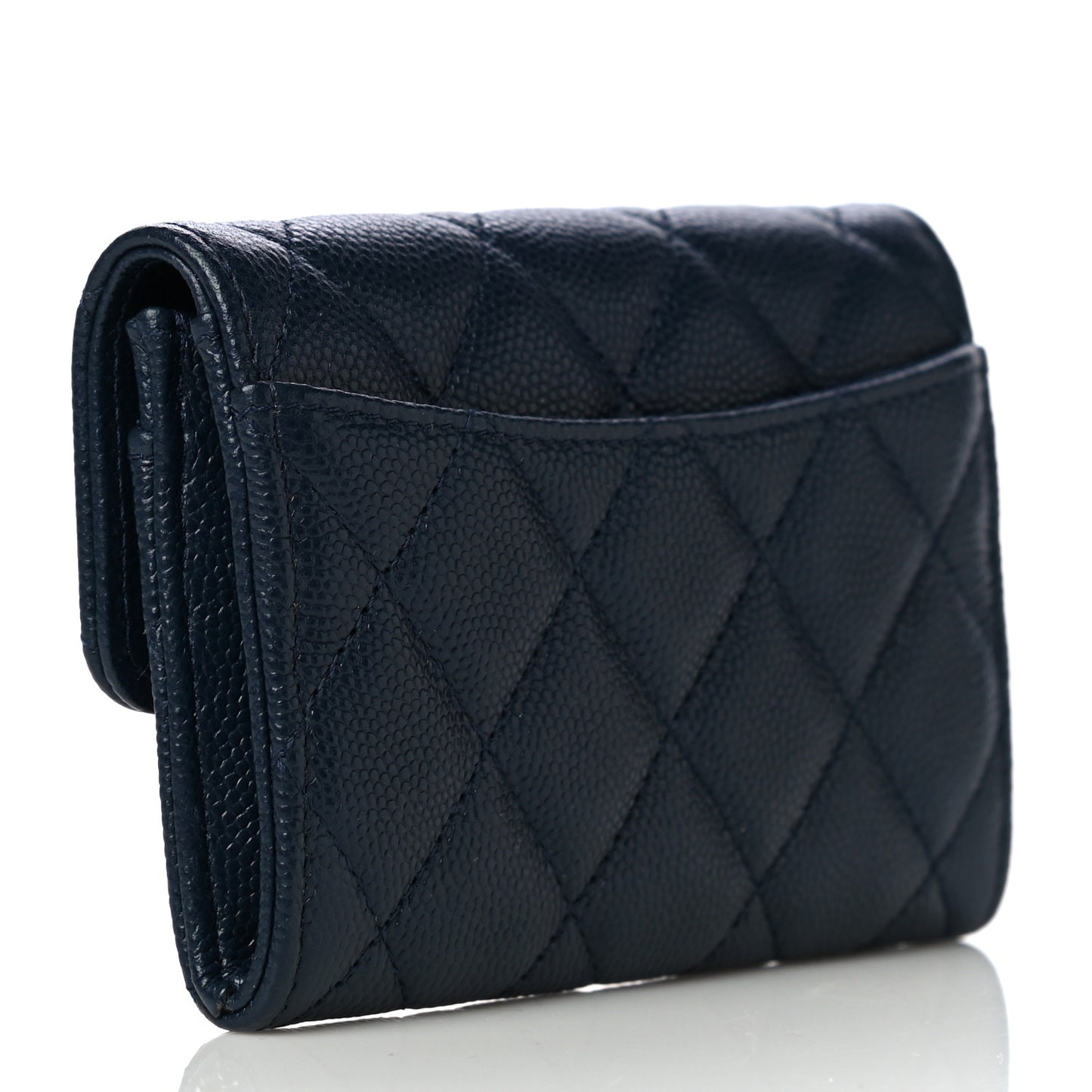 Caviar Quilted Flap Card Holder Wallet Navy Blue