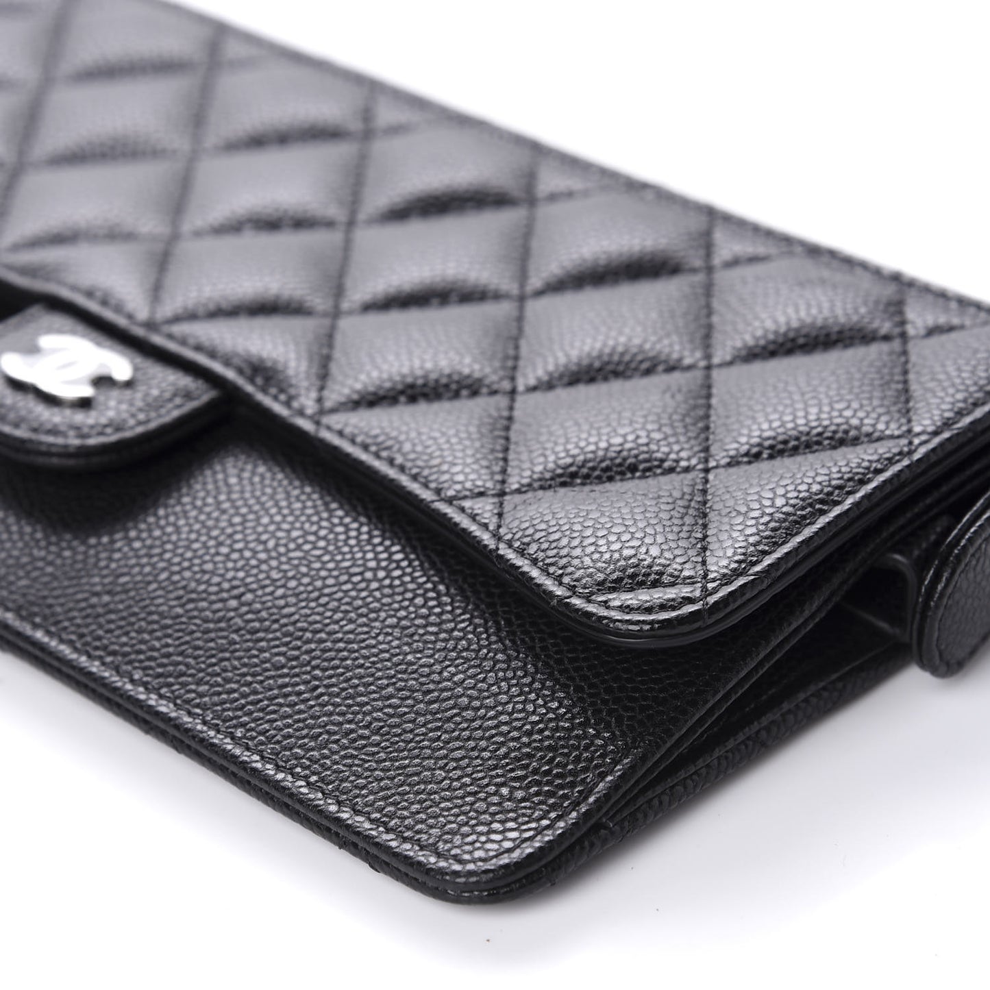 Caviar Quilted Classic Pouch With Handle Black