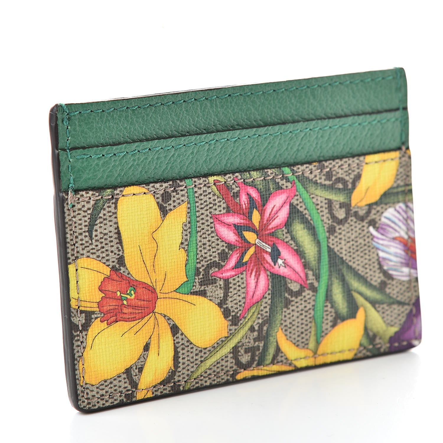 Gucci GG Supreme Monogram Flora Web Ophidia Card Holder Green 3 of 7