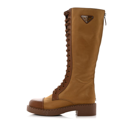 Prada Re-Nylon Spazzolato Rois Metal Triangle Logo Tall 50mm Combat Boots 36 Tobacco Brown 1 of 9