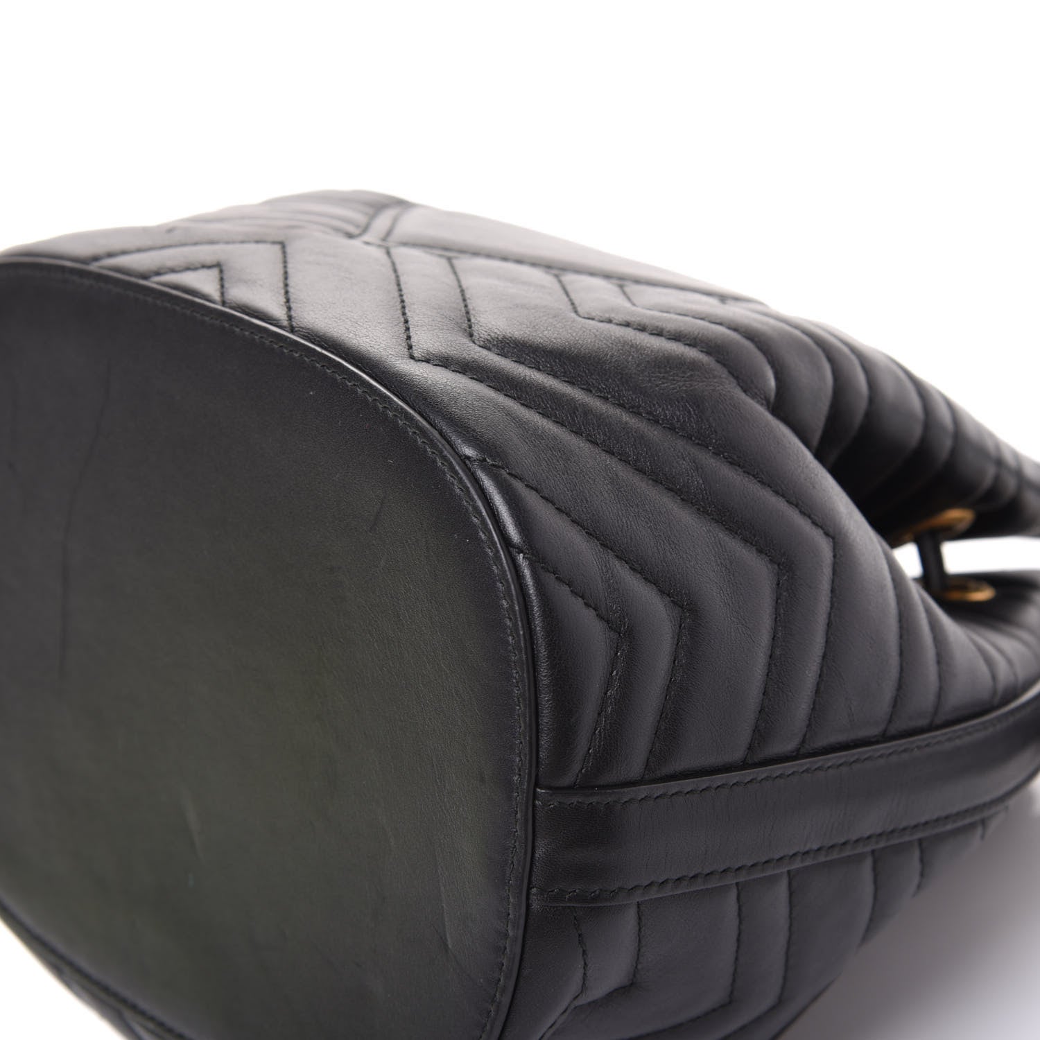 Gucci Calfskin Matelasse Sylvie Web GG Marmont Bucket Bag Black 8 of 11