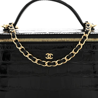 Chanel Calfskin Crocodile Embossed Crococo Small Top Handle Vanity Case With Chain Black 8 of 11