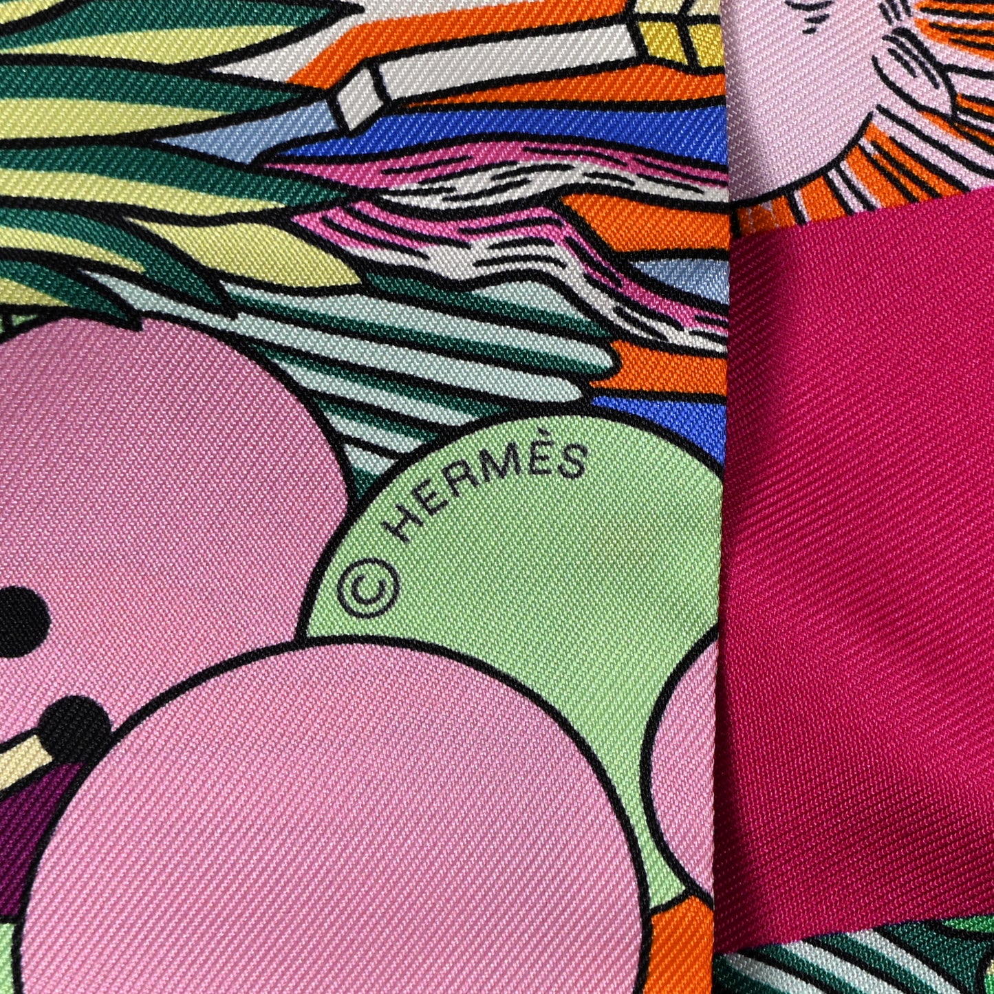 Silk Animapolis Maxi Twilly Slim Rose Vif Jaune Vif Vert