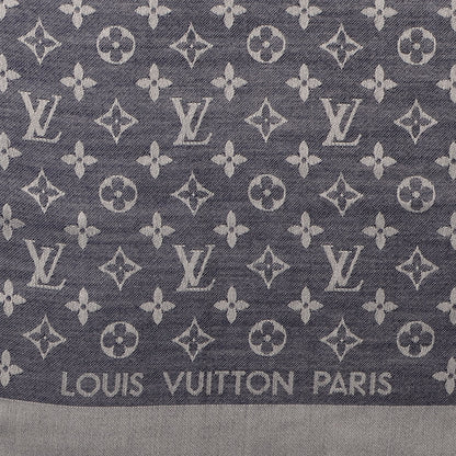 Louis Vuitton Silk Wool Monogram Denim Shawl Blue 4 of 5