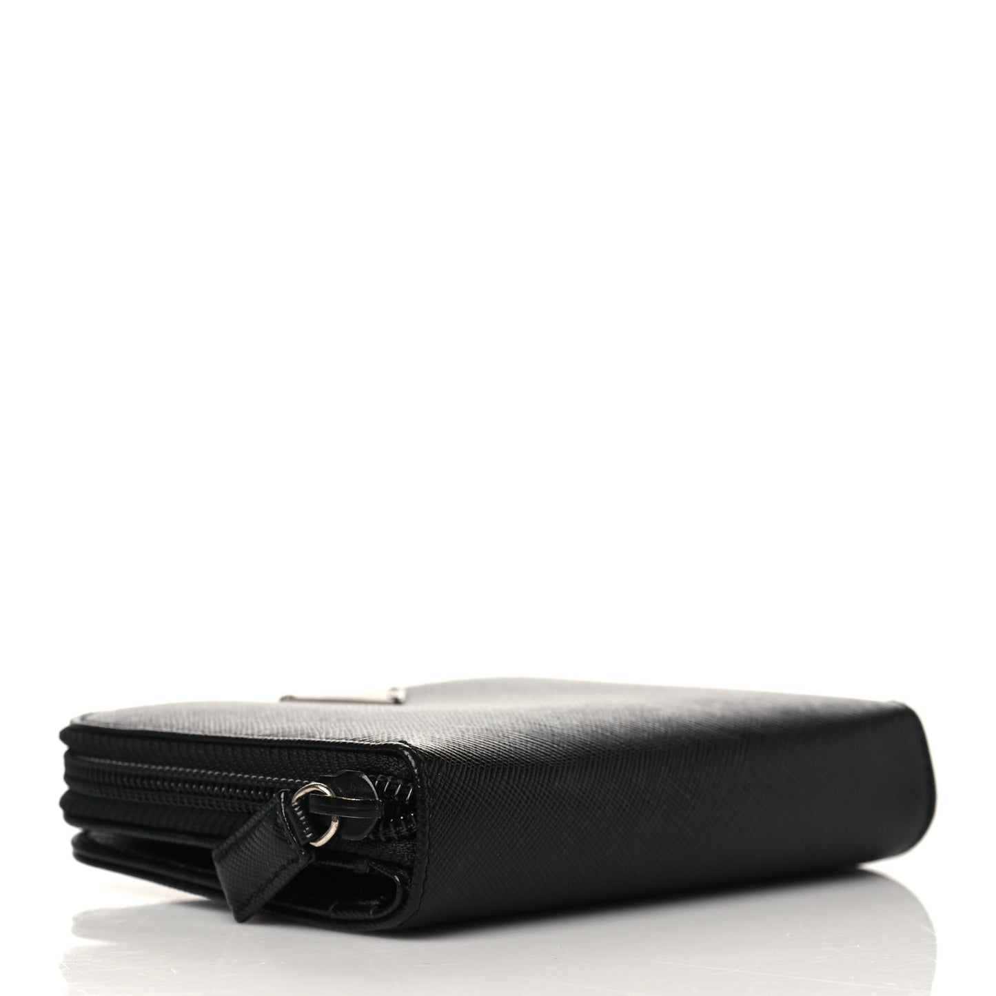 Saffiano Triangle Compact Zip Around Wallet Black