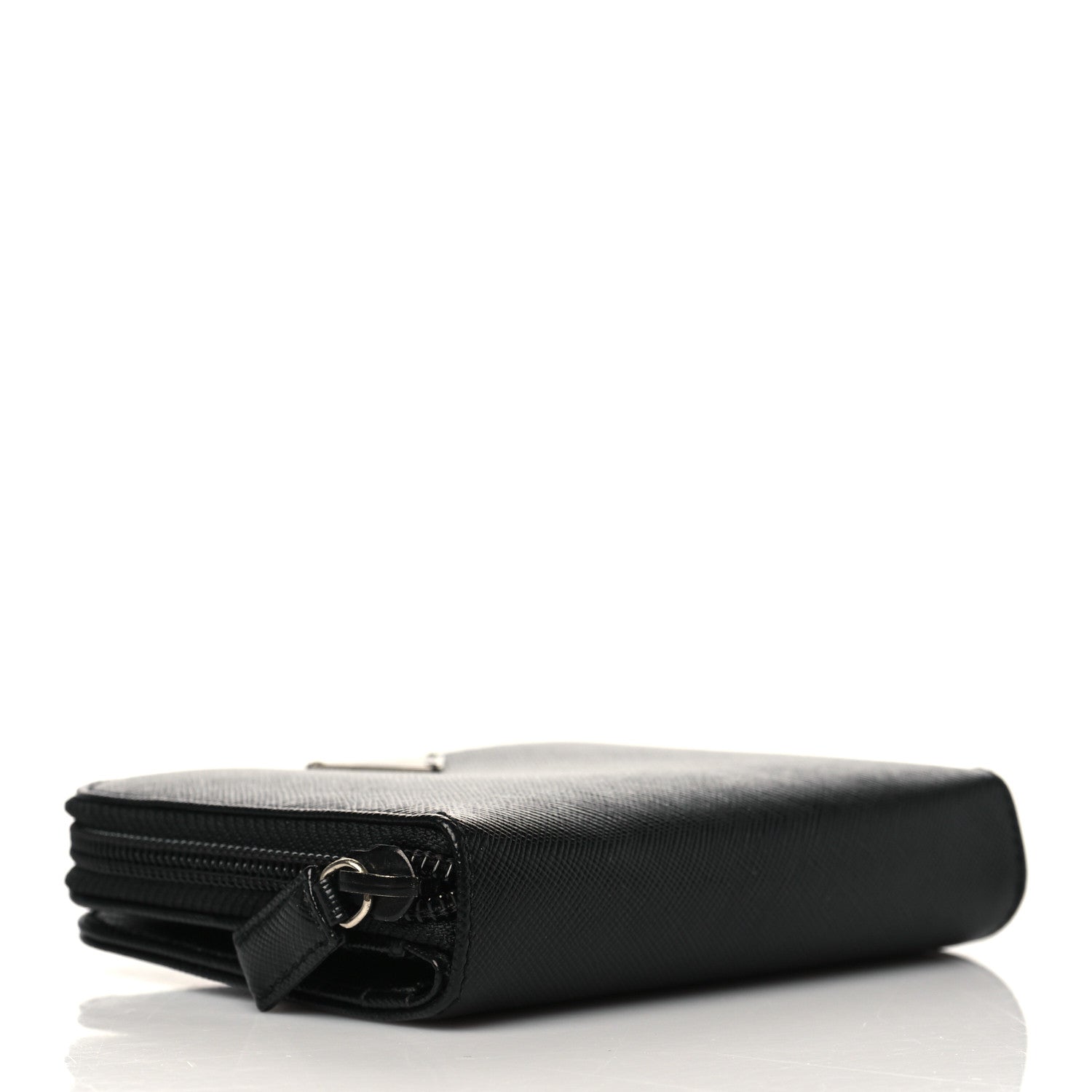 Prada Saffiano Triangle Compact Zip Around Wallet Black 4 of 7