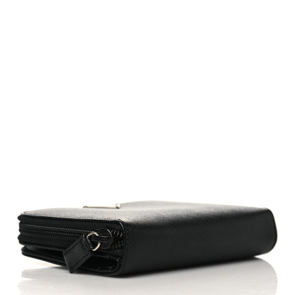 Prada Saffiano Triangle Compact Zip Around Wallet Black 4 of 7