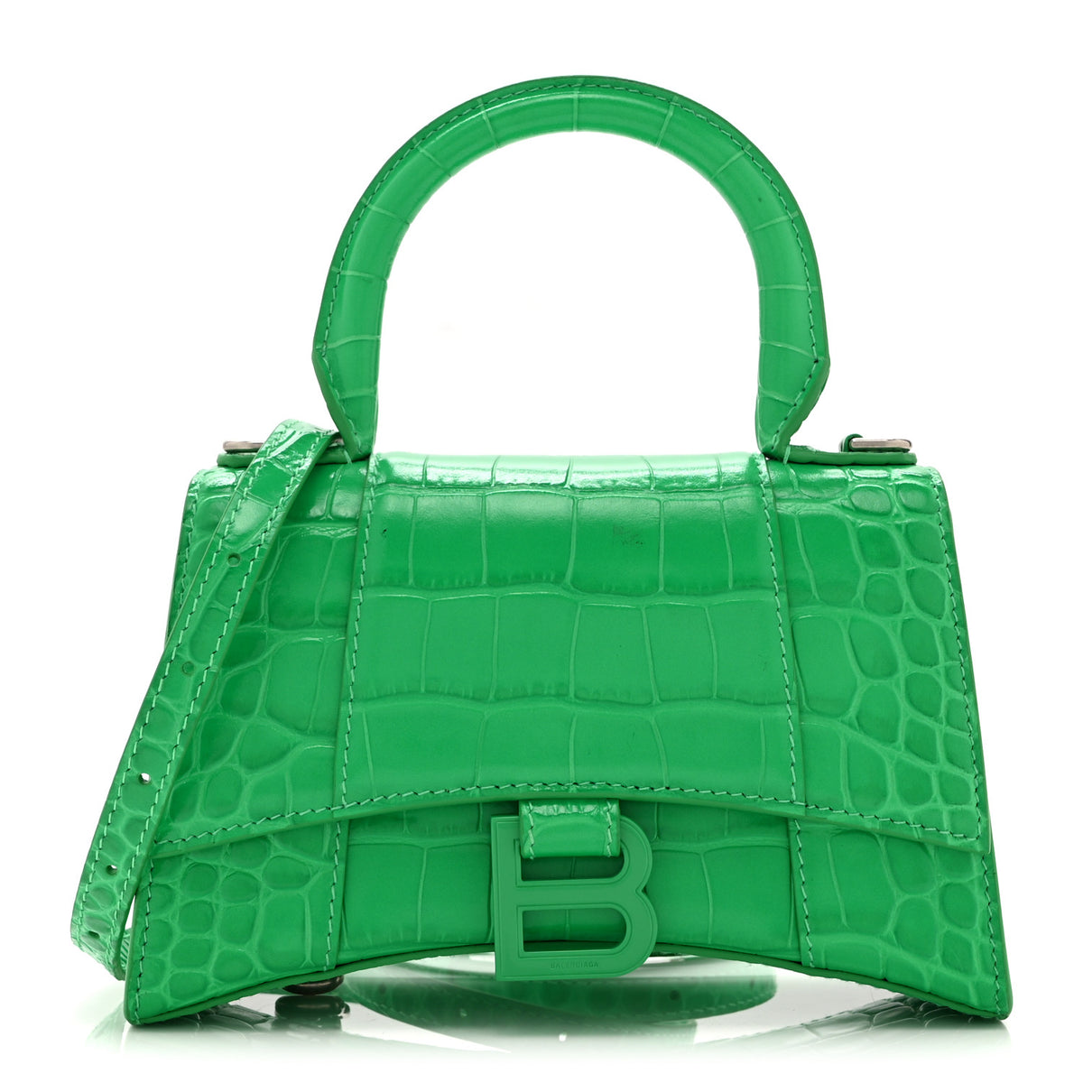 Balenciaga Shiny Calfskin Crocodile Embossed Hourglass Top Handle Bag XS Vivid Green 1 of 10
