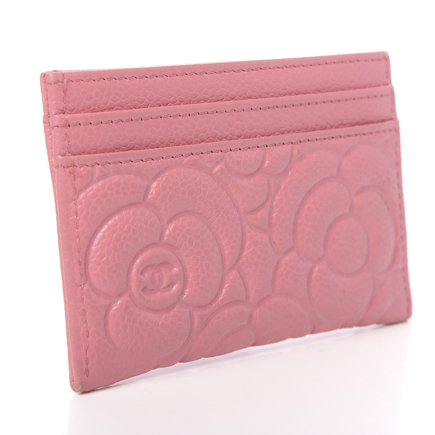 Caviar Camellia Embossed Card Holder Pink