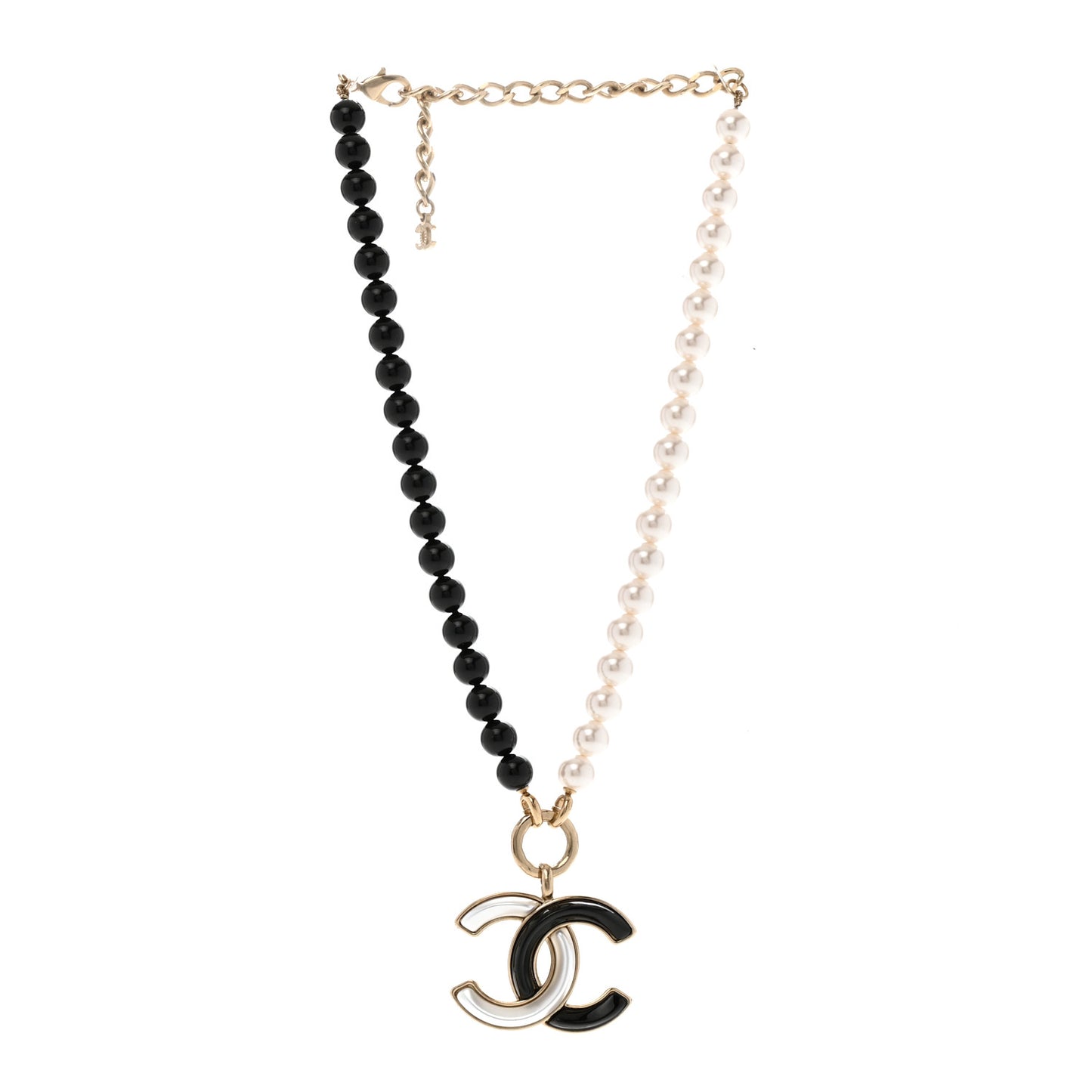 Pearl Beaded CC Necklace Black White