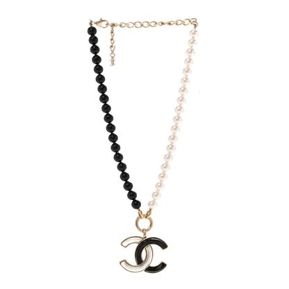 Chanel Pearl Beaded CC Necklace Black White 3 of 6