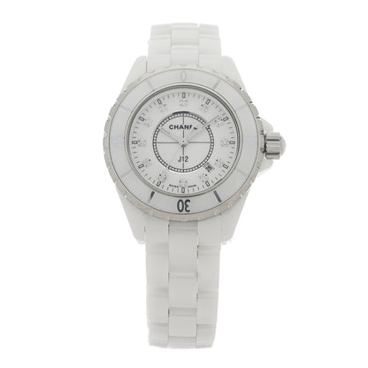 Chanel Stainless Steel Ceramic Diamond 33mm J12 Quartz Watch White 1 of 4