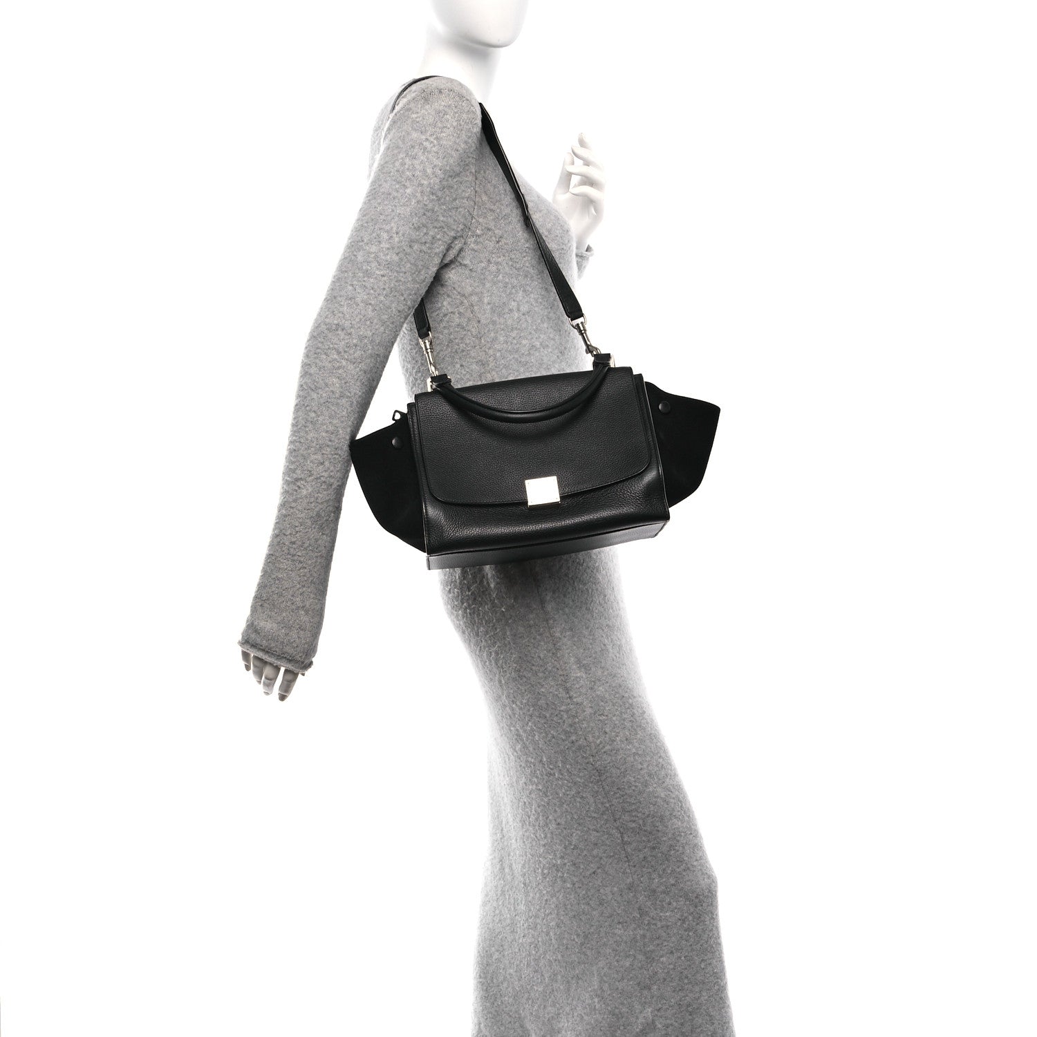 Celine Drummed Calfskin Suede Trapeze Black 3 of 17