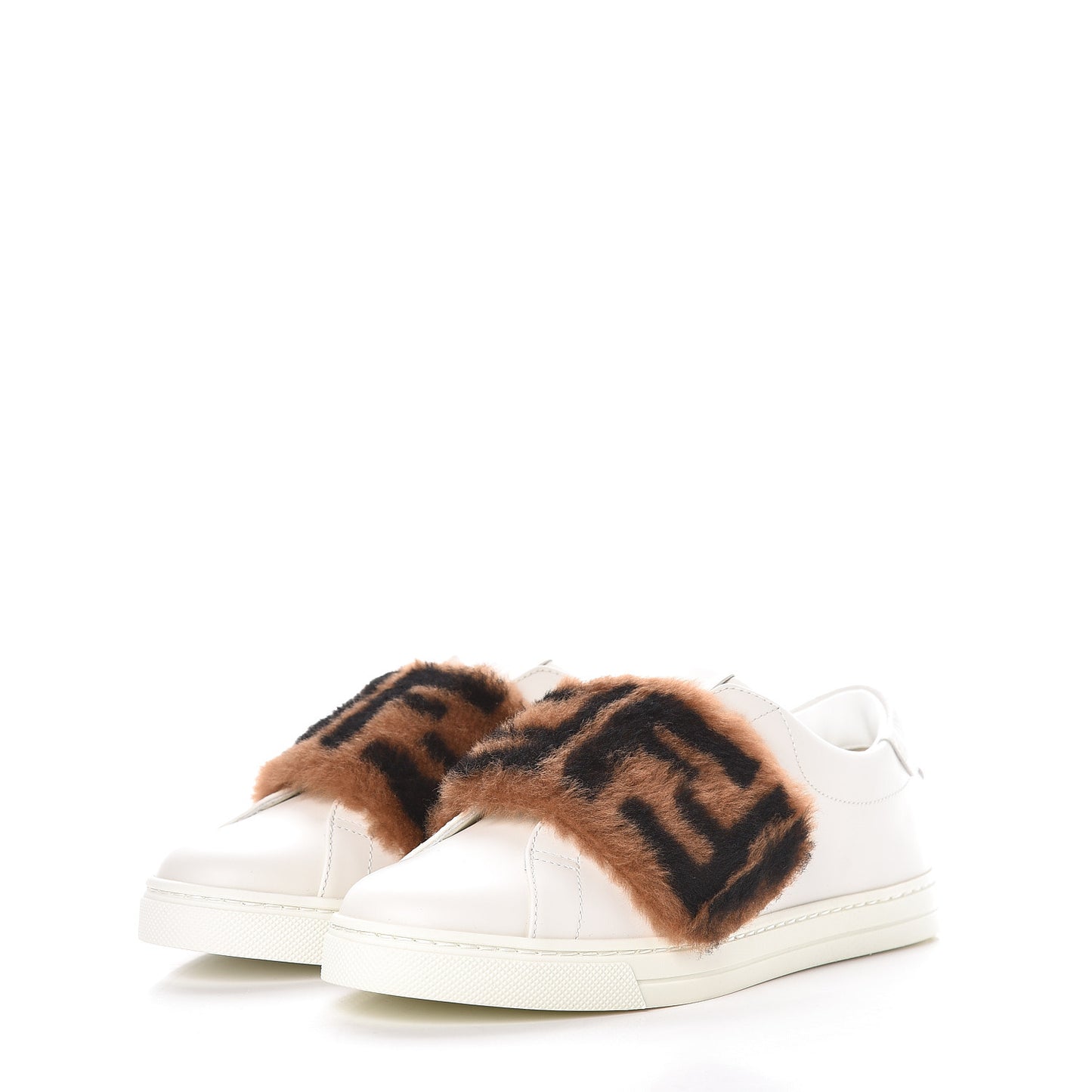 Vitello Shearling FF Velcro Slip On Sneakers 36 White