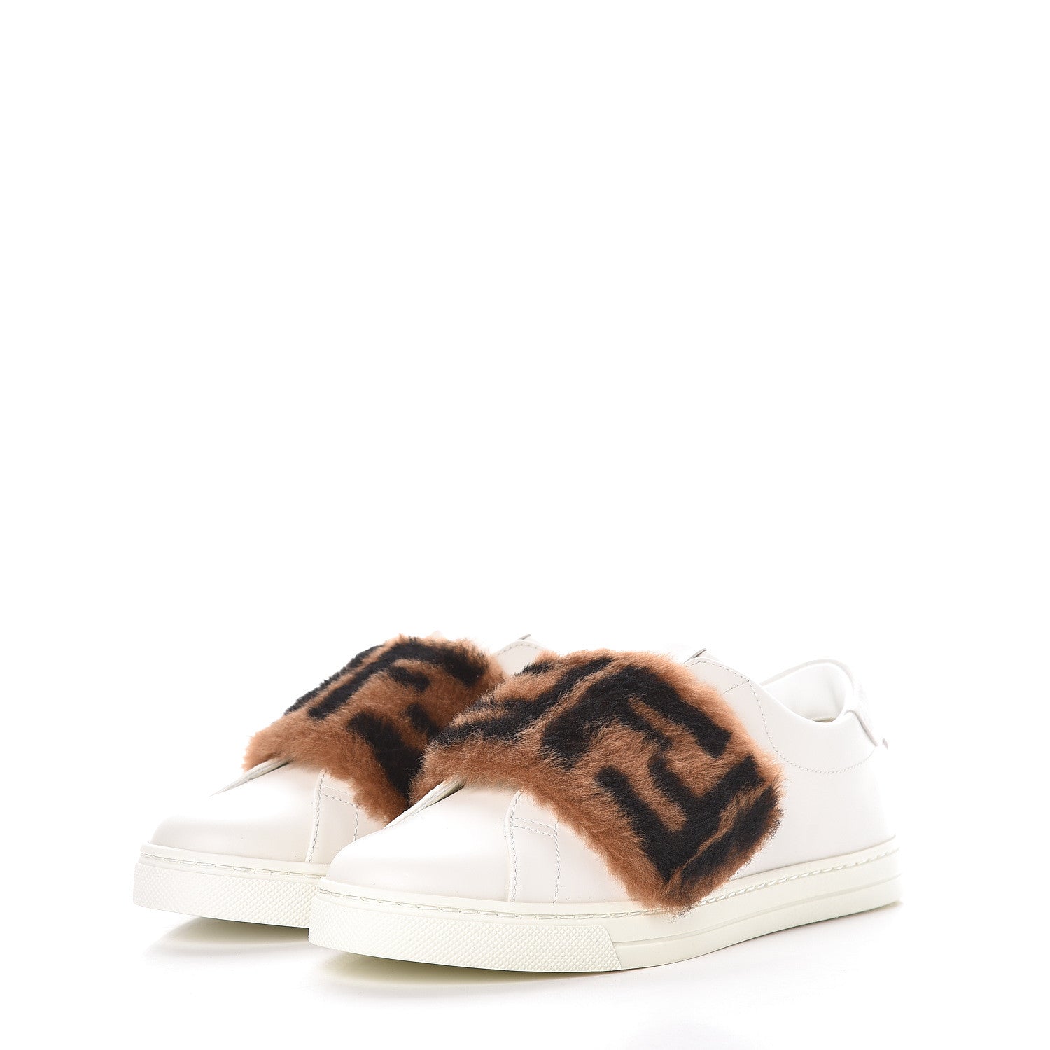 Fendi Vitello Shearling FF Velcro Slip On Sneakers 36 White 3 of 11