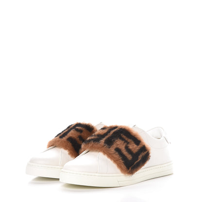 Fendi Vitello Shearling FF Velcro Slip On Sneakers 36 White 3 of 11