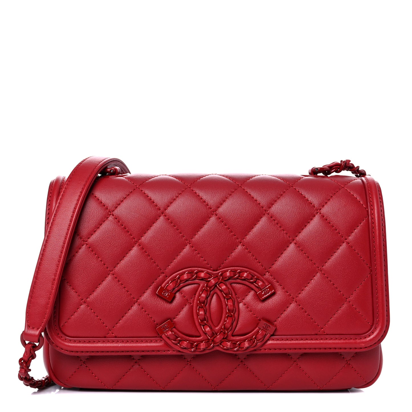 Lambskin Quilted Small CC Filigree Flap Dark Red