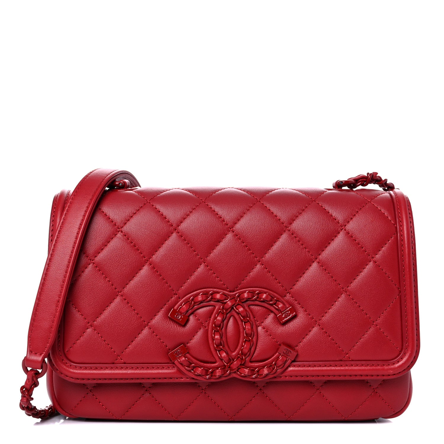 Chanel Lambskin Quilted Small CC Filigree Flap Dark Red 1 of 10